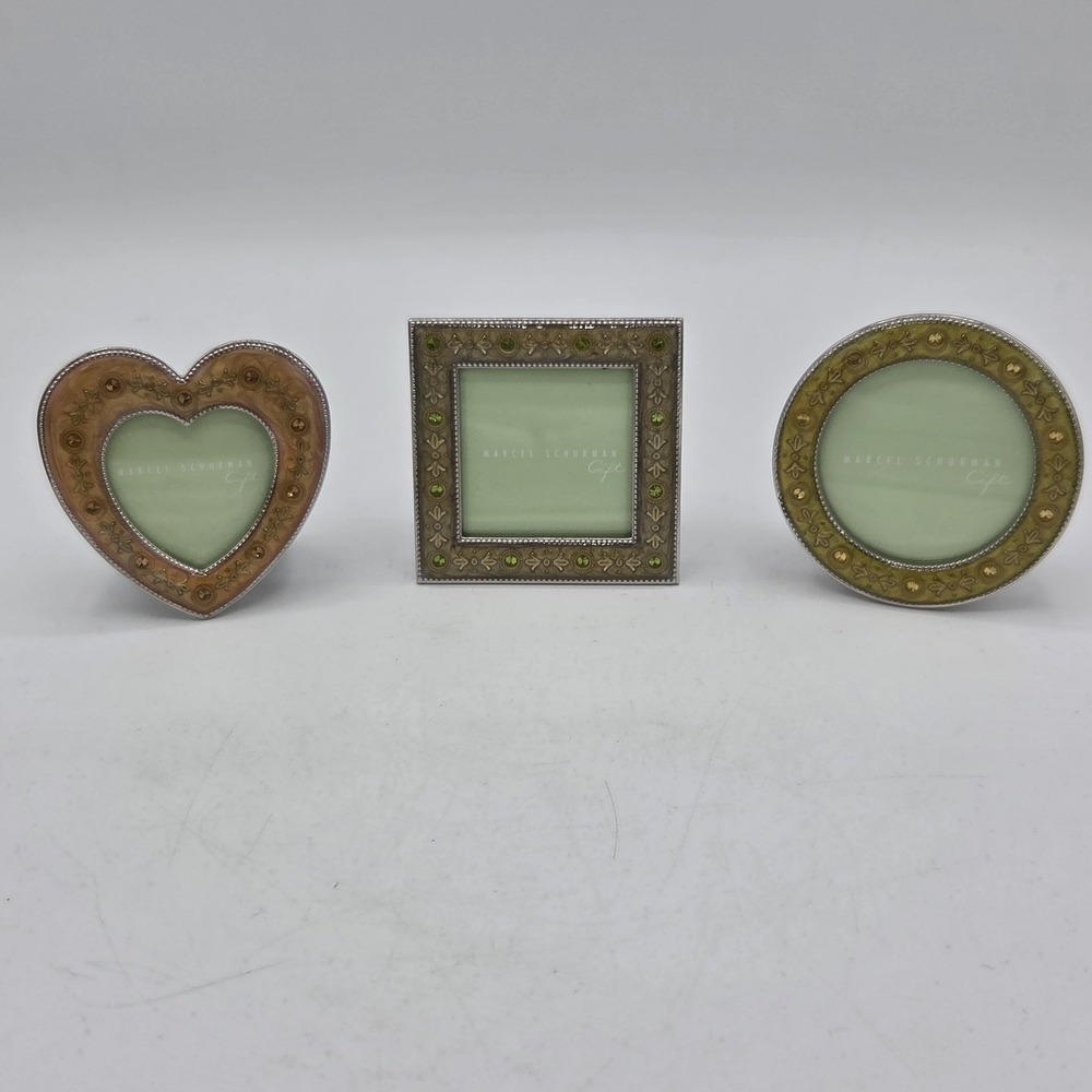 Set Of 3 Marcel Schurman Mini Photo Frames Circle Heart Square Enamel
